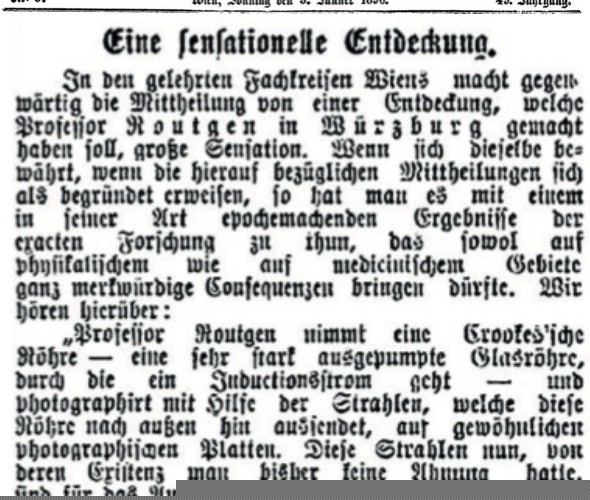 Die Presse (Vienna), 5 January 1896 – first report on the discovery of X-rays